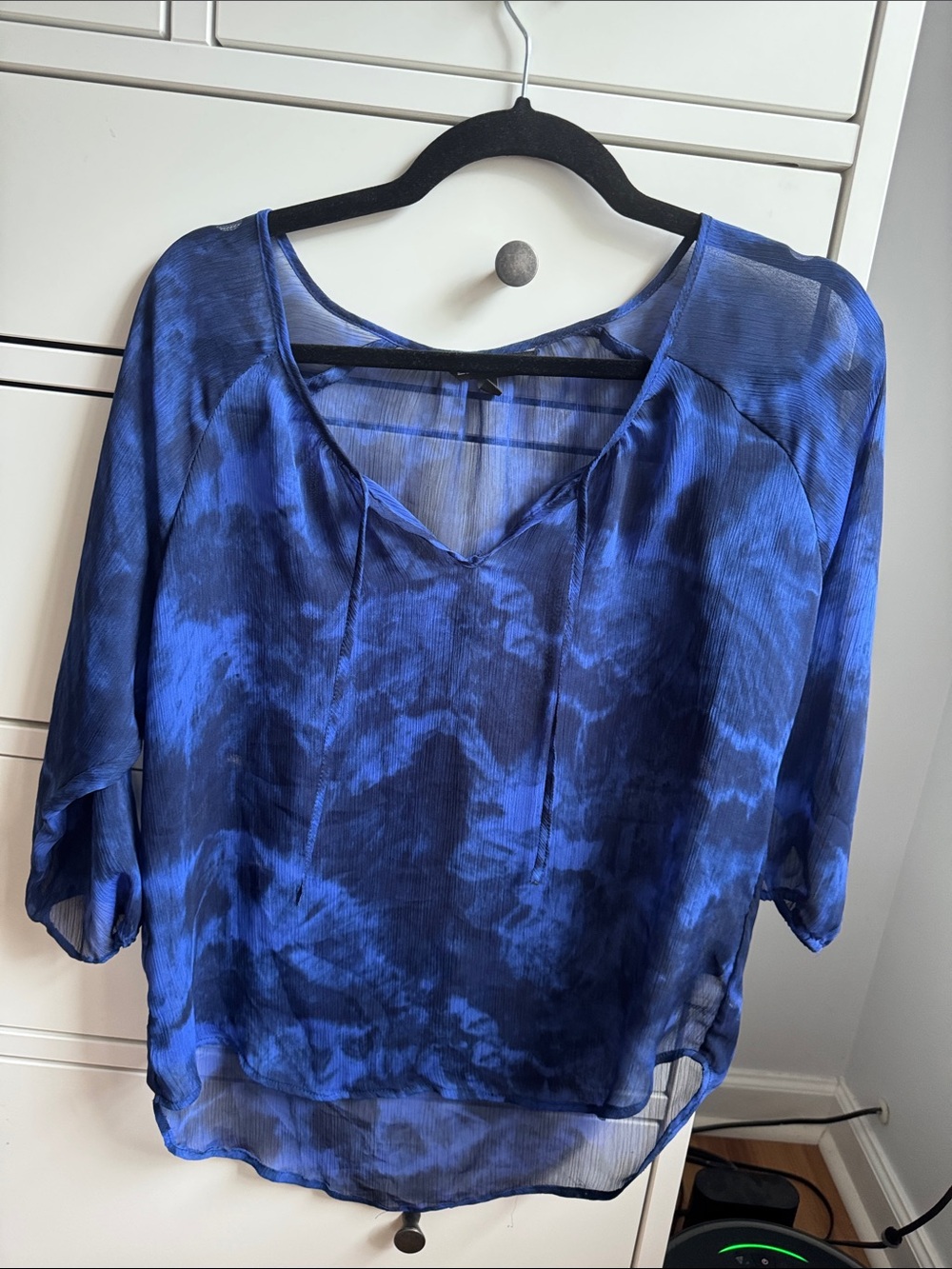 Express Blue Tie-Dye V-Neck Peasant Top